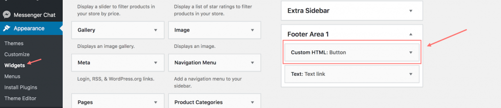 Insert a Custom HTML widget for footer button