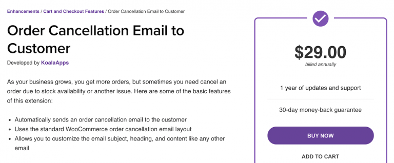 Extension for Order cancellation email to customer