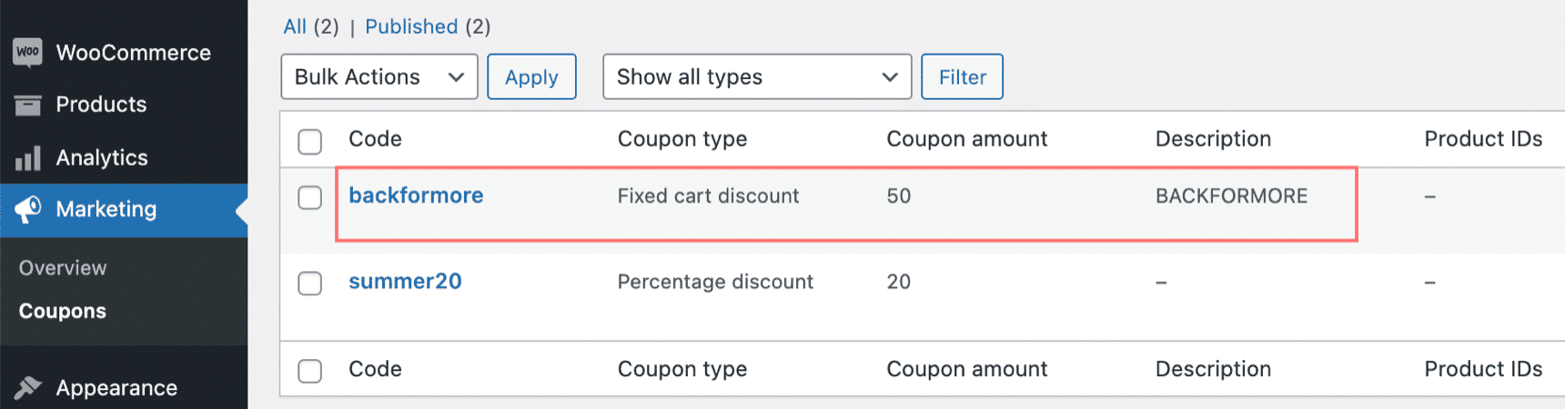 Create WooCommerce coupon code