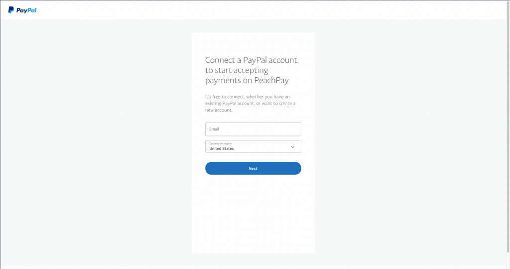 Connect PayPal account to start using PeachPay