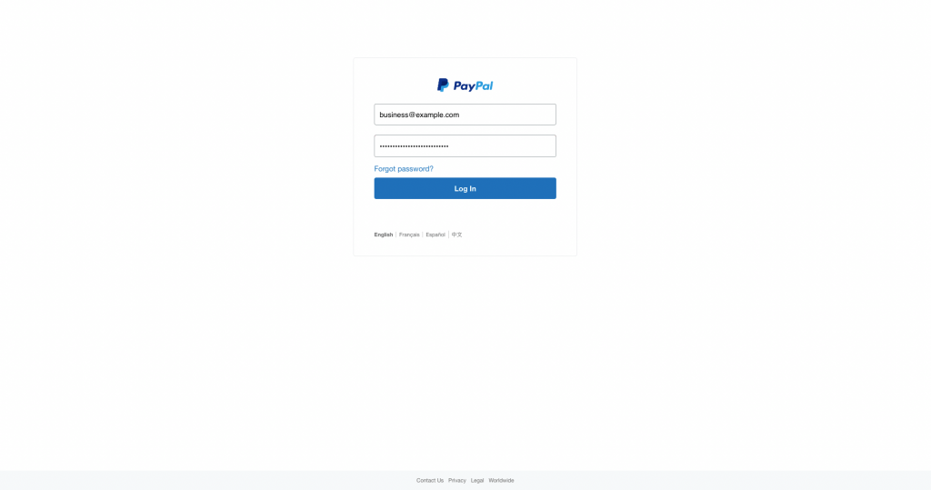 Log in PayPal and connect payment gateway