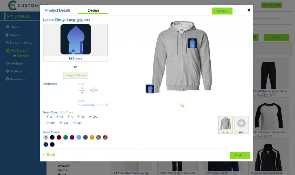 Upload custom images and Customize product design