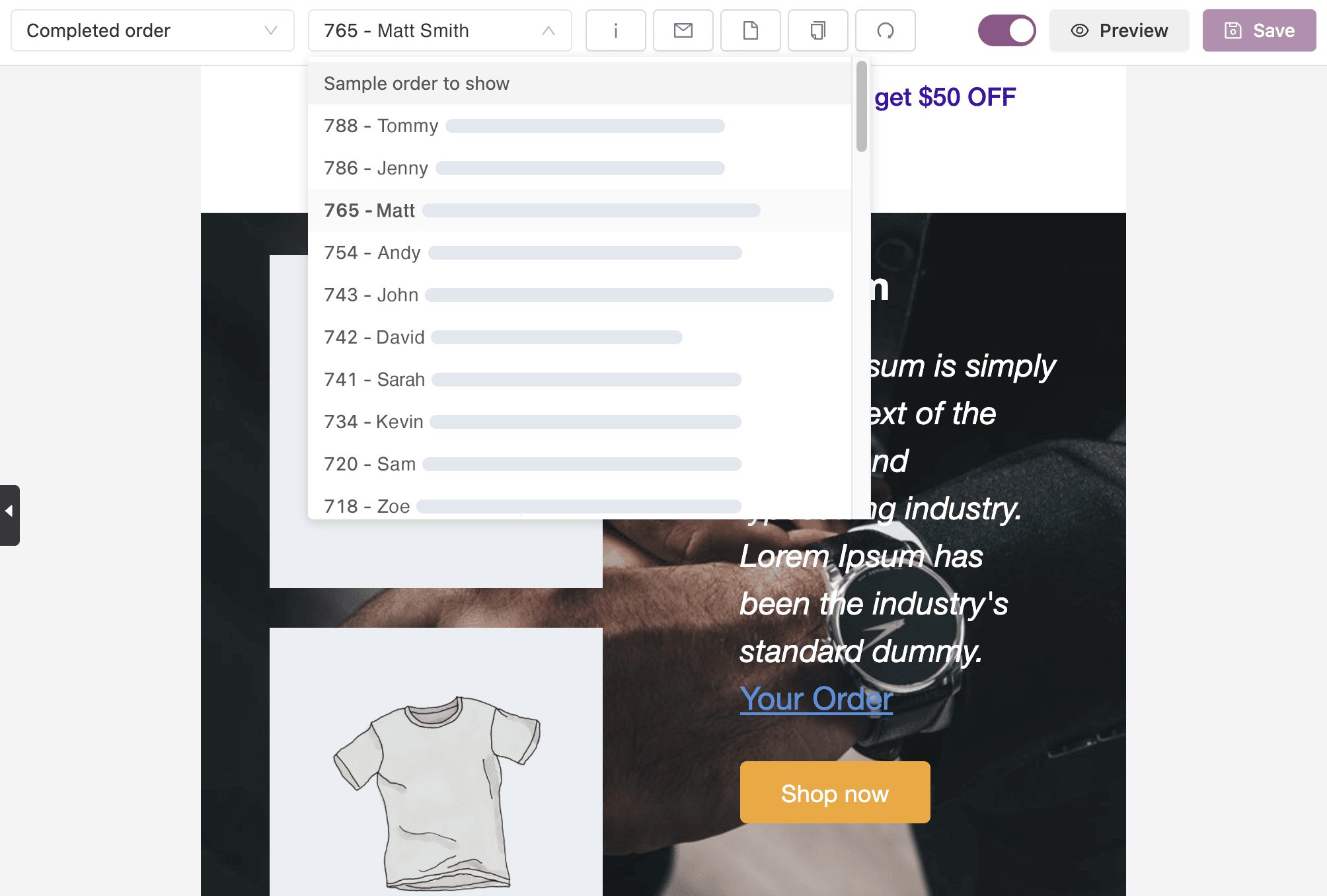 Send test email with recent WooCommerce order info