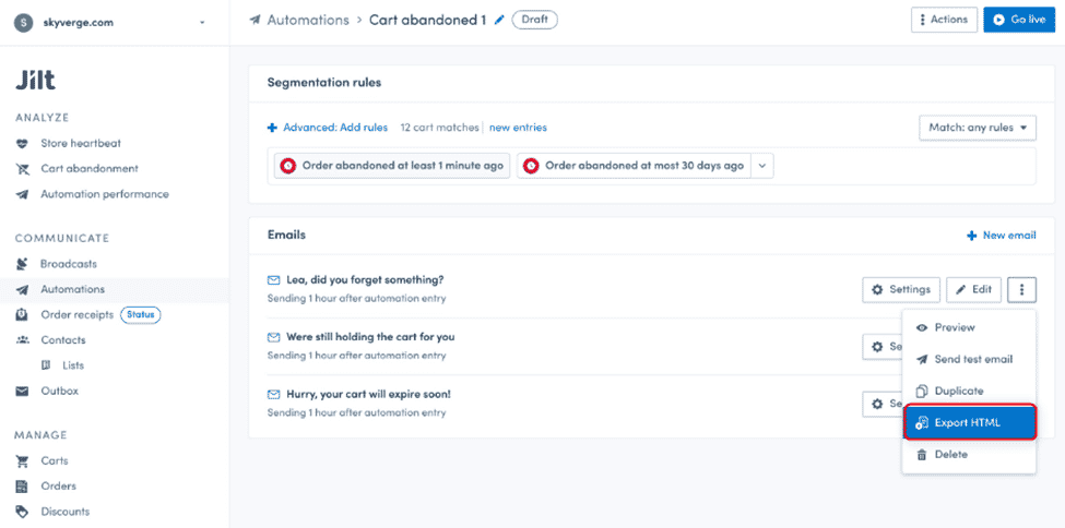 Jilt segmentation rules in automation workflows