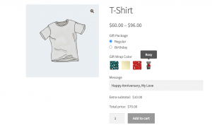 WooCommerce product details page with product addons