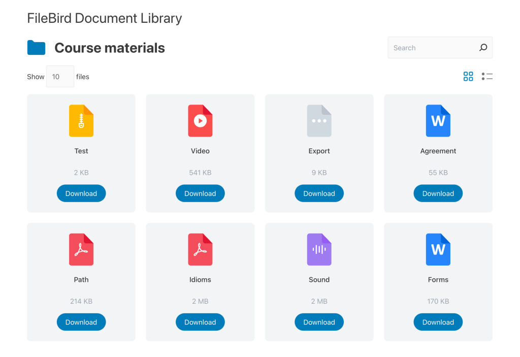 FileBird document library grid view