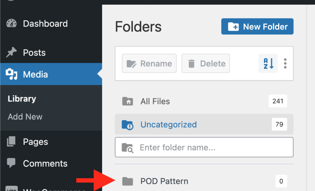 new folder has been created in wordpress media library