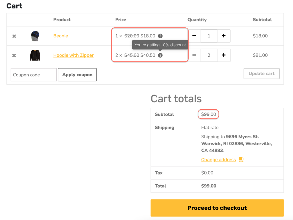 test on WooCommerce percentage discounts