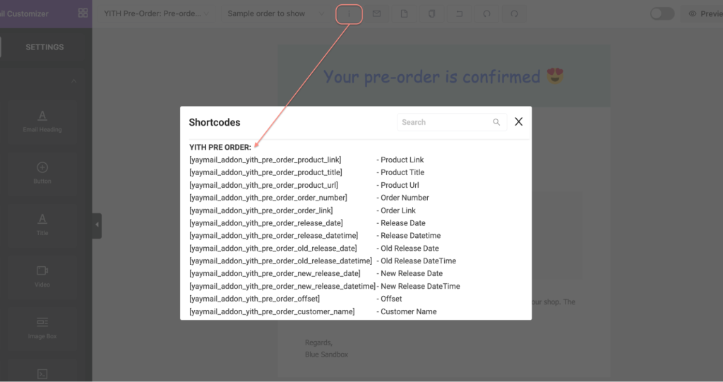 yaymail addon for yith pre order shortcode for email