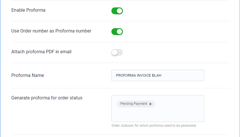 Proforma invoices with WooCommerce order delivery status details