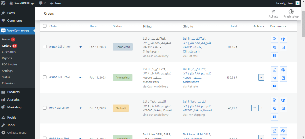 Orders management with woocommerce pdf invoices & packing slips