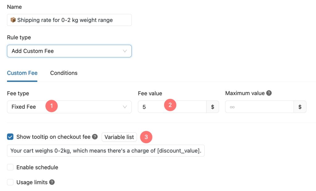 modify custom fee for weight-based shipping fee rule