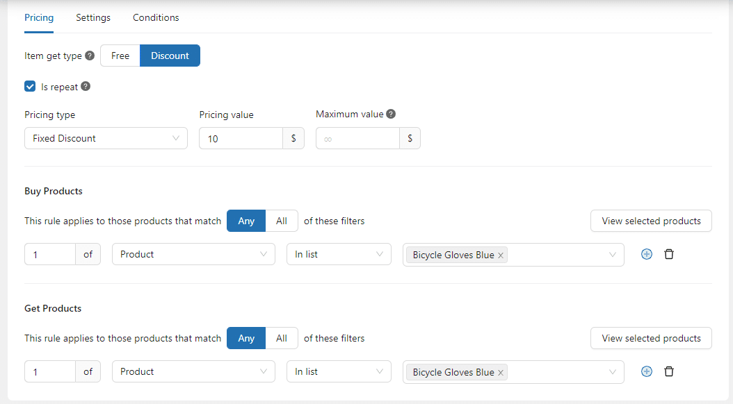 buy get conditions - WooCommerce upselling