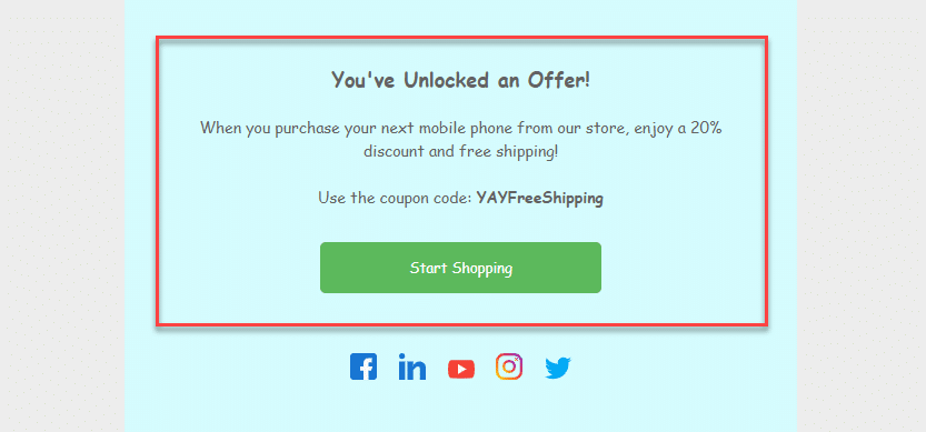 coupon code displayed