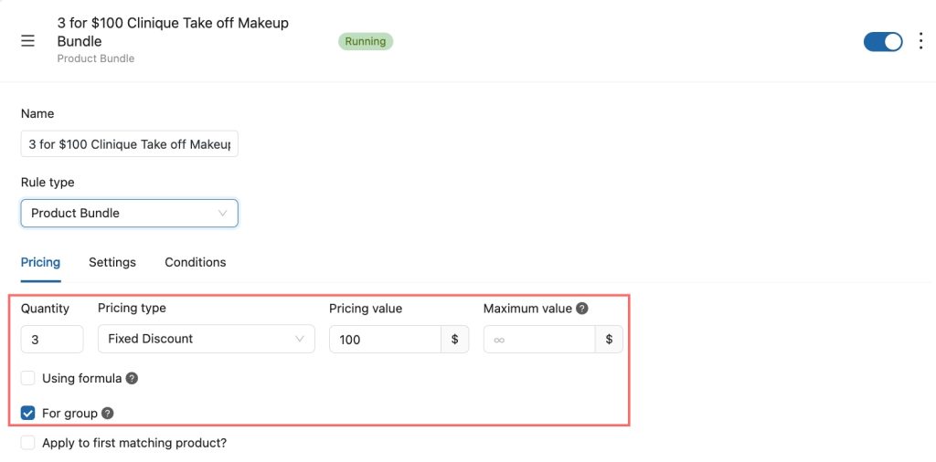 configure pricing rule for bundle