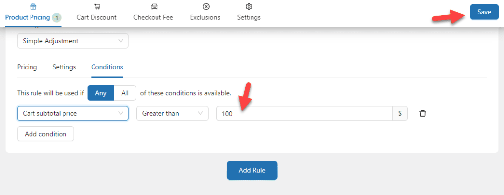 cart pricing condition