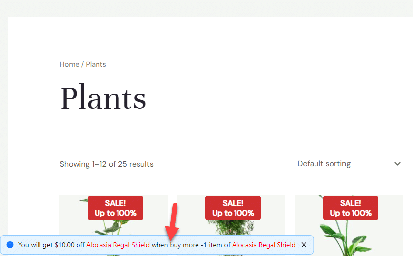 upselling text - WooCommerce category discount