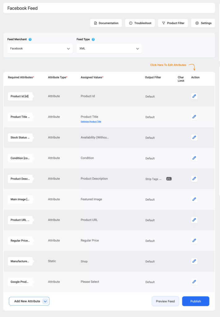 Edit attributes of Facebook