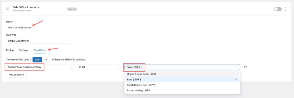 YayPricing update YayCurrency current currency