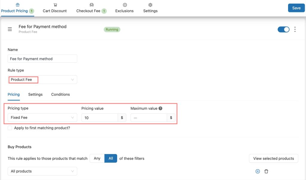 Set Fee for payment method