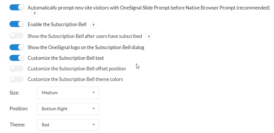 bell settings - Set Up Push Notifications in WordPress