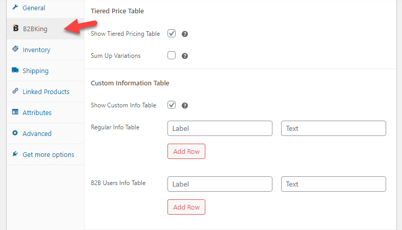 b2bking information table - display wholesale price vs retail price