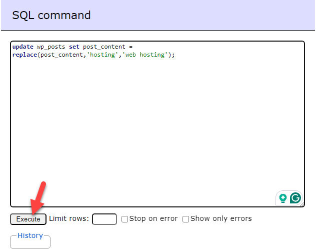 run sql command - Find and Replace Text in the WordPress Database