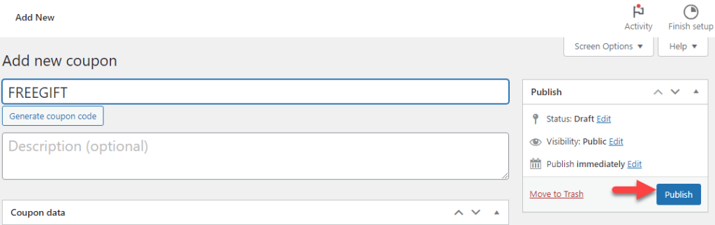 publish coupon code - Offer Free Gifts in WooCommerce