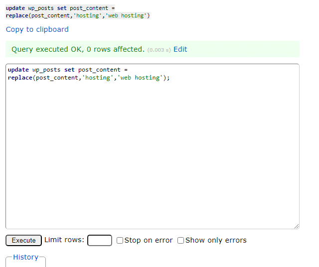 success sql query - Find and Replace Text in the WordPress Database