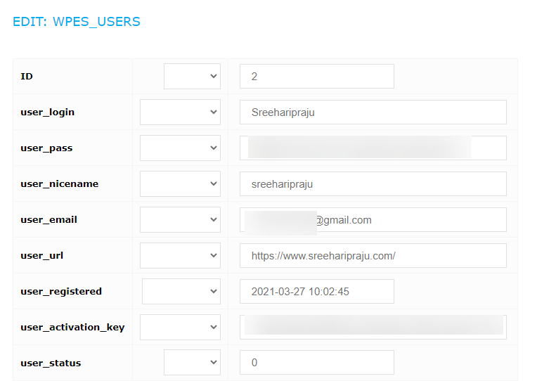 user data - Reset WordPress Password Using PHPMyAdmin