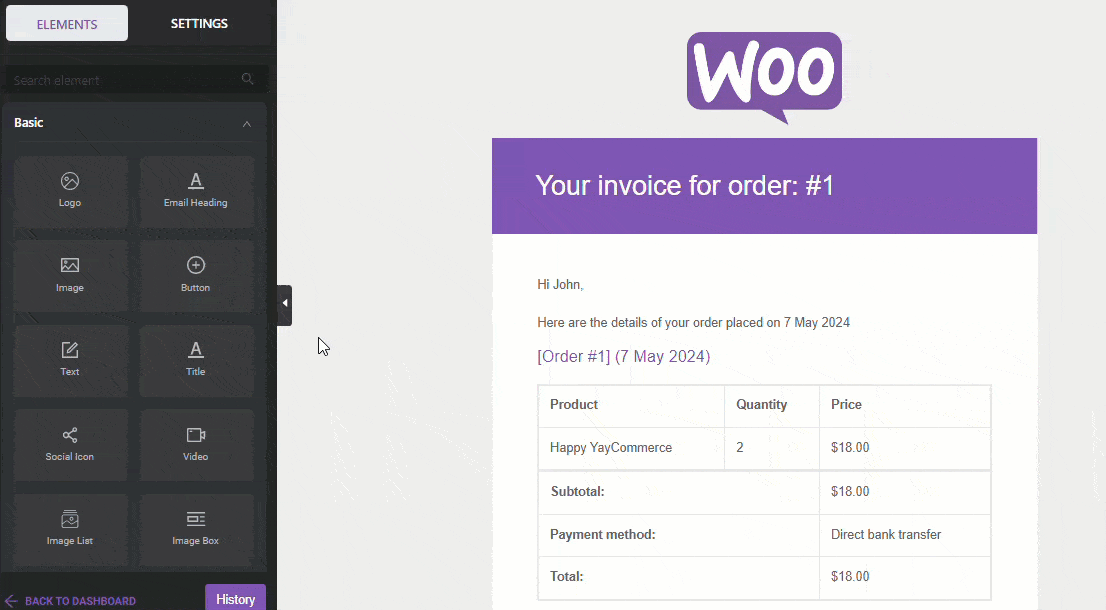 add text block - send "Customer Invoice / Order Details"