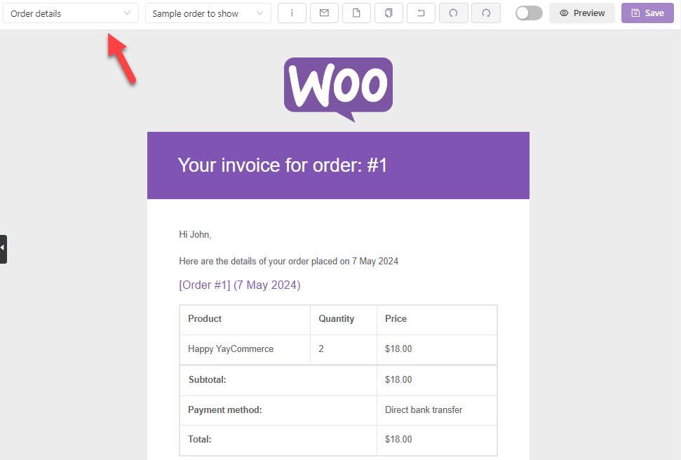 order details template - send "Customer Invoice / Order Details"