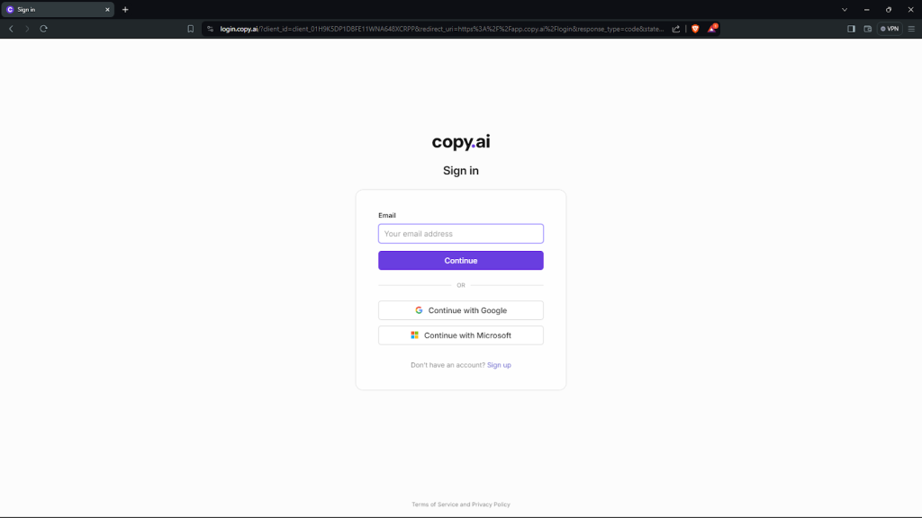 login to copy.ai