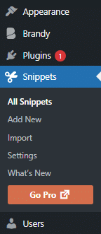 code snippets settings