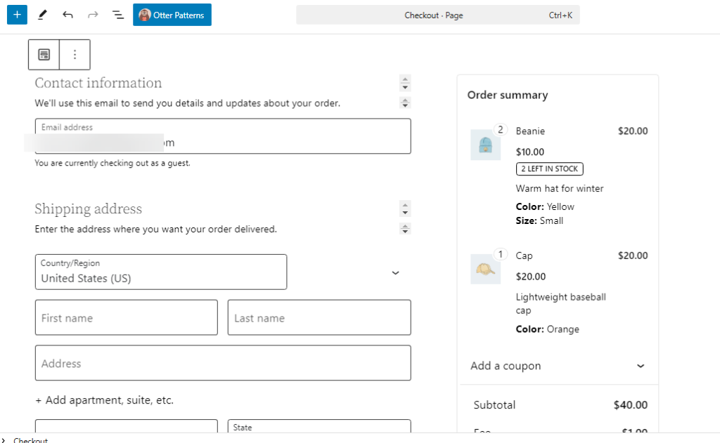 full checkout page