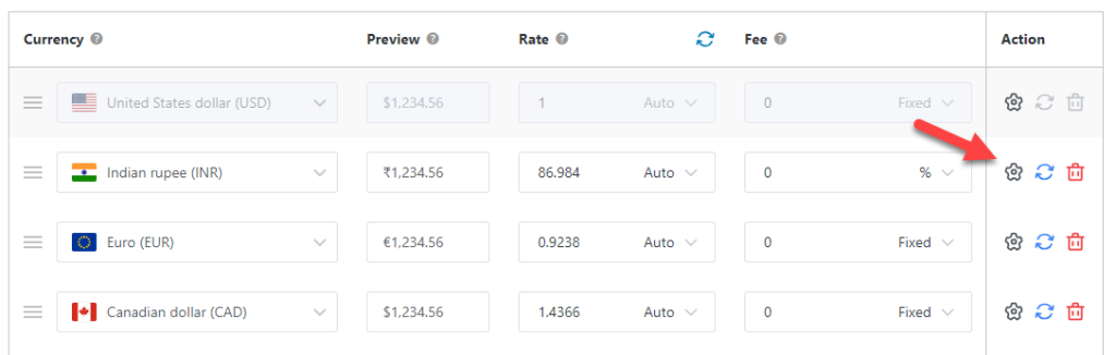 currency settings