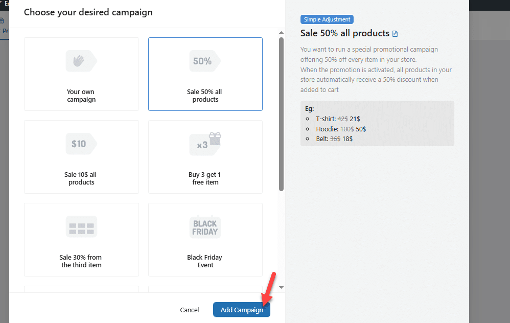 choose the rule -  - discounts woocommerce
