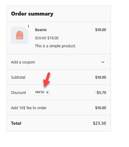 coupon applied at checkout -  - discounts woocommerce