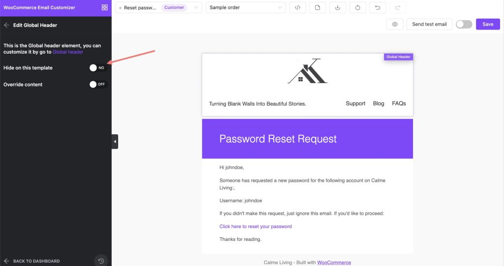Click to edit to hide global header and footer
