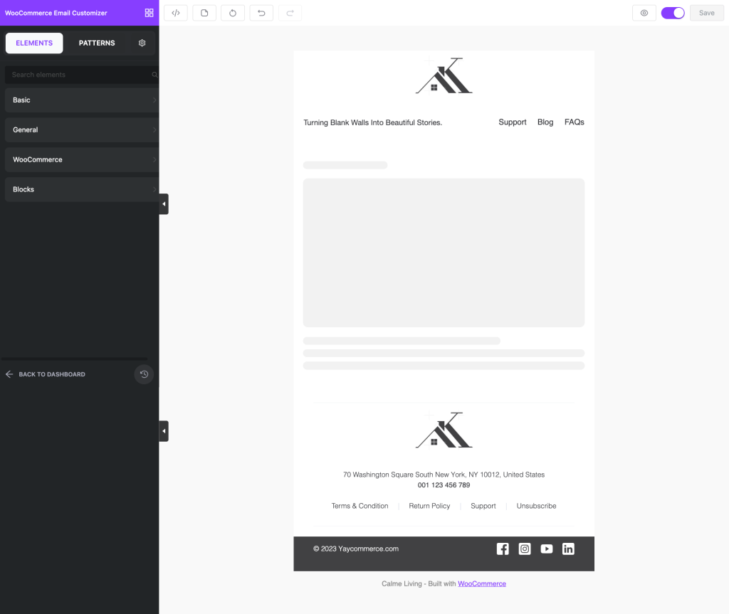 Full dashboard to customize global header and footer