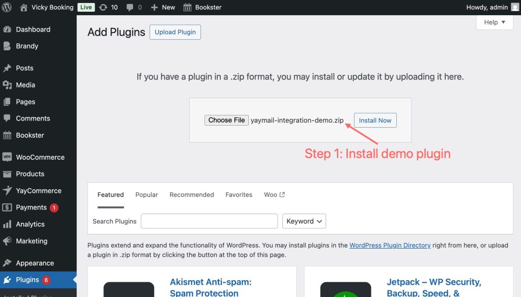 Install YayMail demo integration plugin