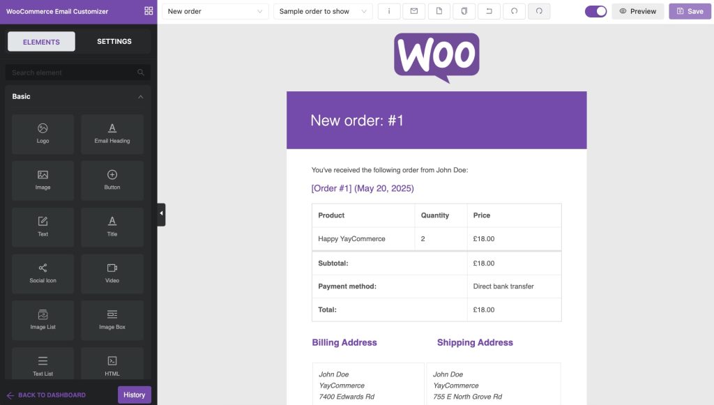 The interface of YayMail 3.6