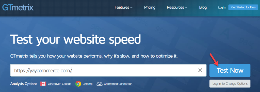 GTMetrix test