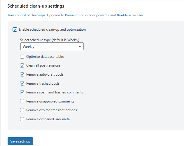 wp-optimize automatic cleanup - Reduce Time to First Byte