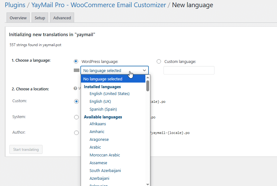 new language configuration