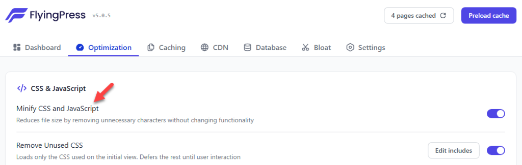 minify css and js