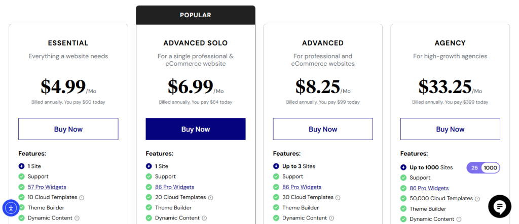 Elementor pricing