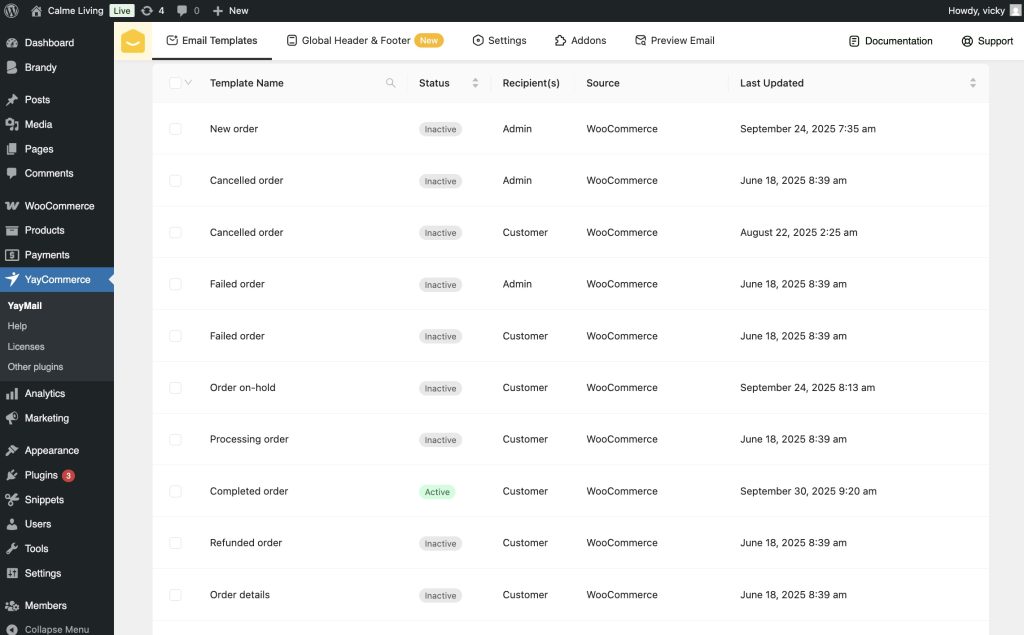 The dashboard of YayMail
