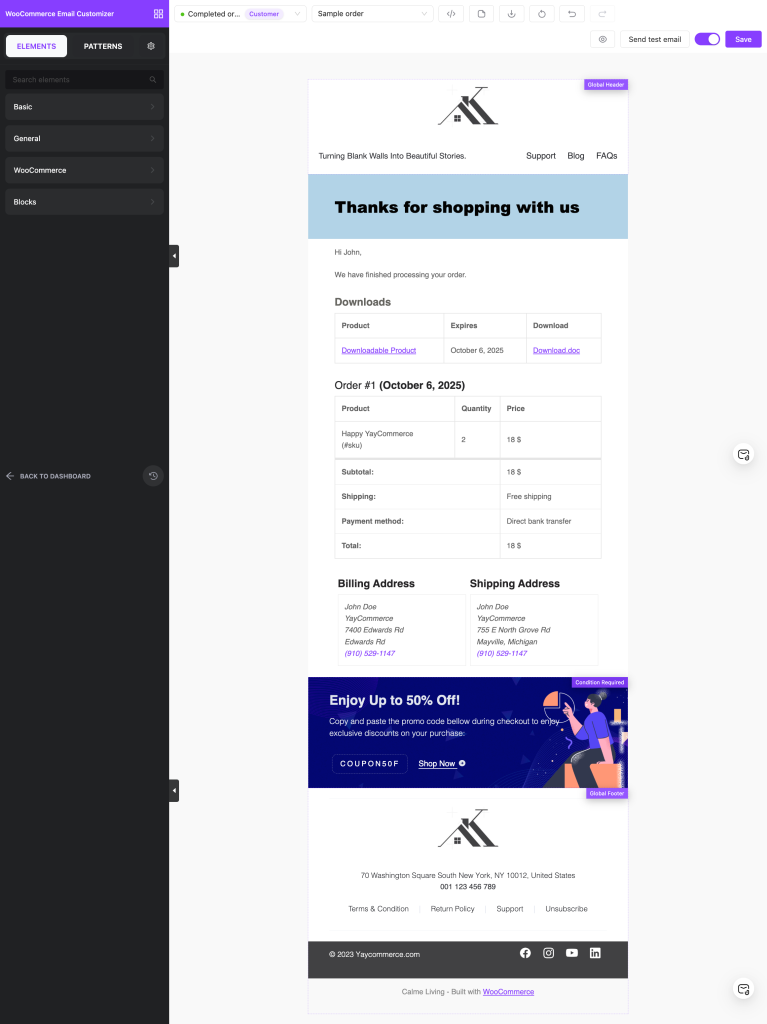 customize the Complete order with YayMail