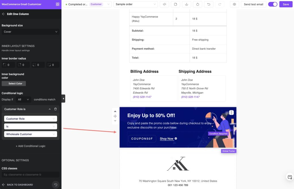 customize the email template with conditional logic